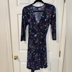 Banana Republic Floral Navy True Wrap Dress with 3/4 Sleeves
